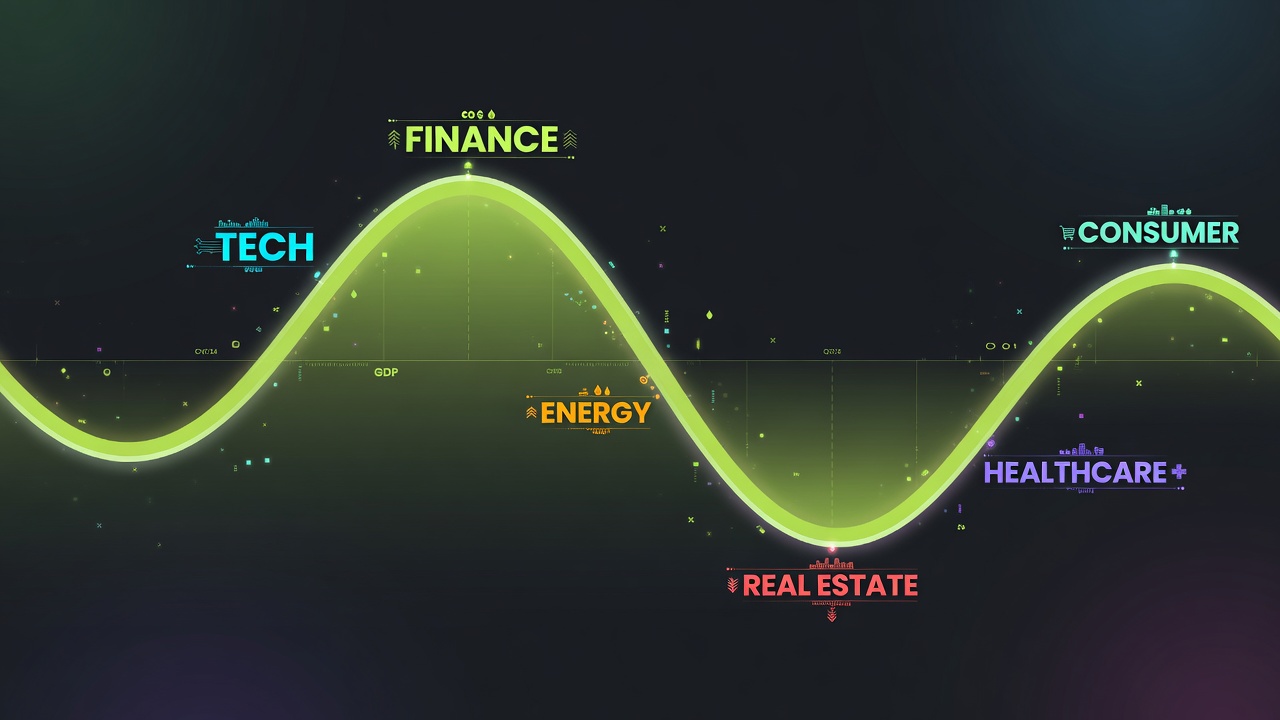 Economic cycle showing sector rotation — different sectors lead at different points in the cycle